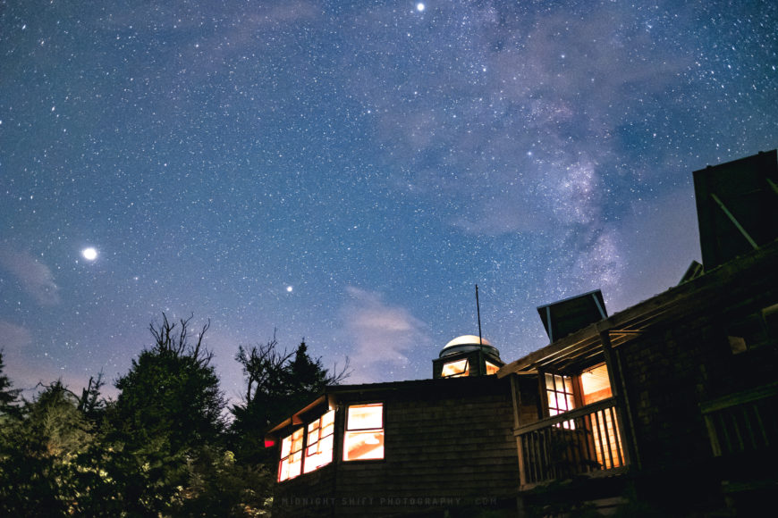 Stars shine bright above the Lonesome Lake AMC hut