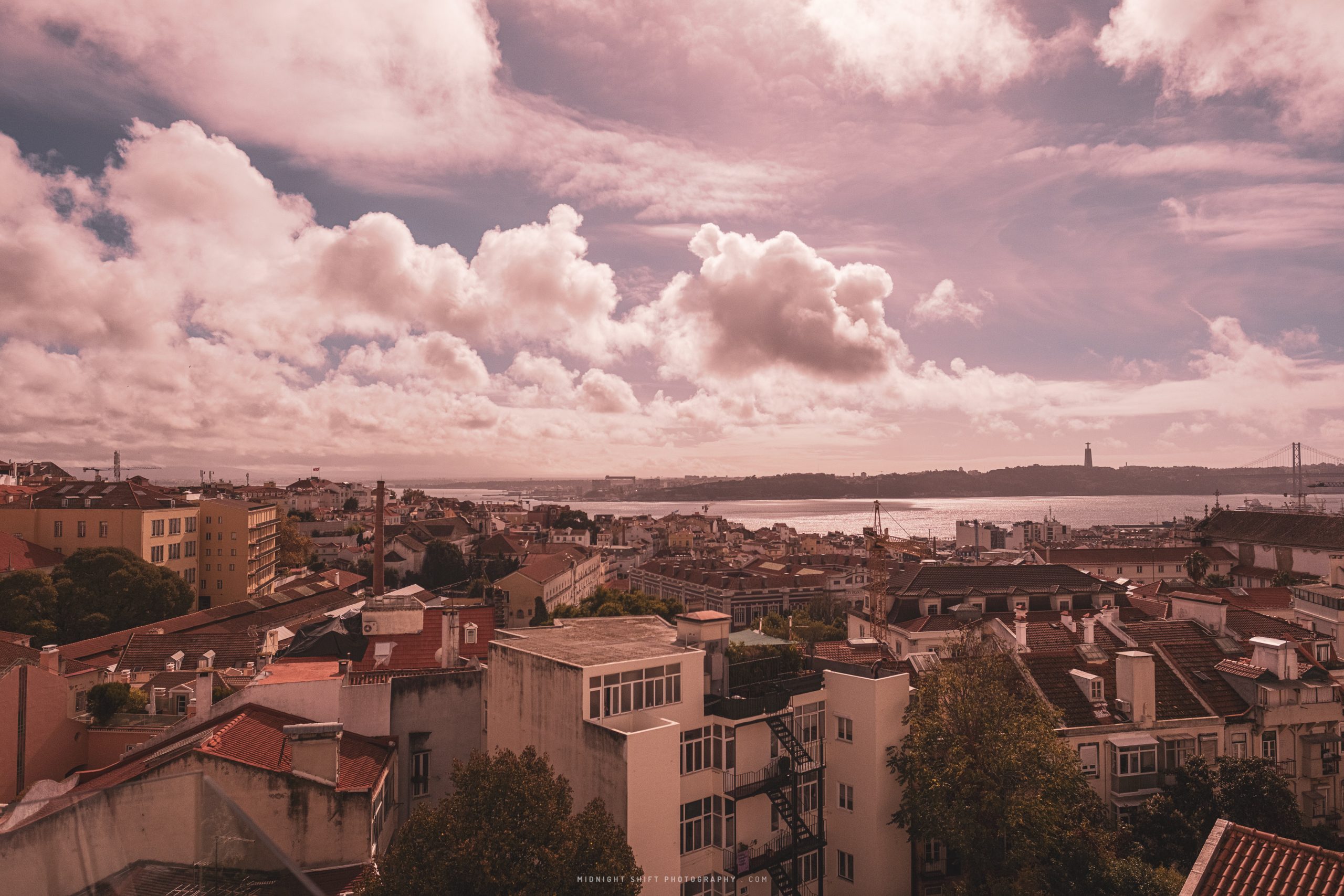 The skyline of Lisbon, Portugal overlooking the Tagus River
